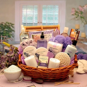 Women's Gift Baskets Spa Gift Basket for Her The Essence of Lavender Spa Gift Basket , Birthday Gift Basket for Her, Anniversary Gifts Women
