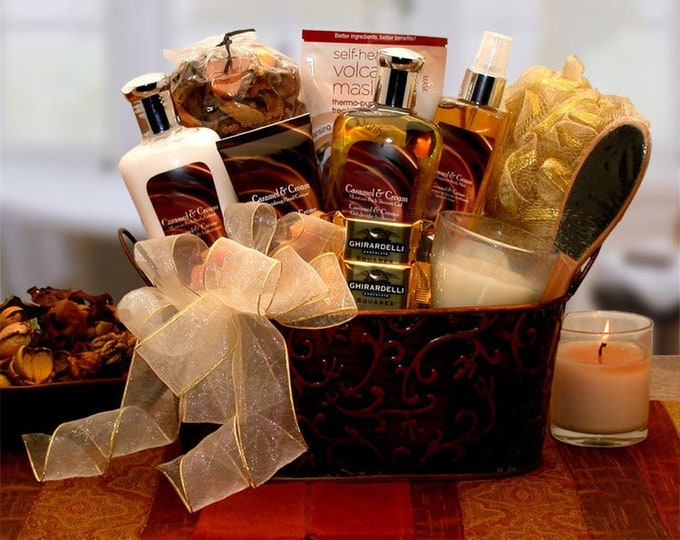 Women's Gift Baskets Spa Gift Basket for Her Caramel & Crème Bliss Spa Gift Basket Mother's Day Gift Baskets