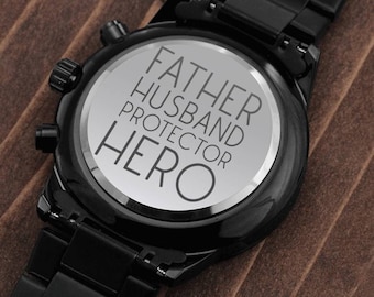 Engraved Watch for Dad, Father Husband Protector Hero, Father's Day Gift Watch from Kids, Dad Birthday Present, To Husband from Wife Gift