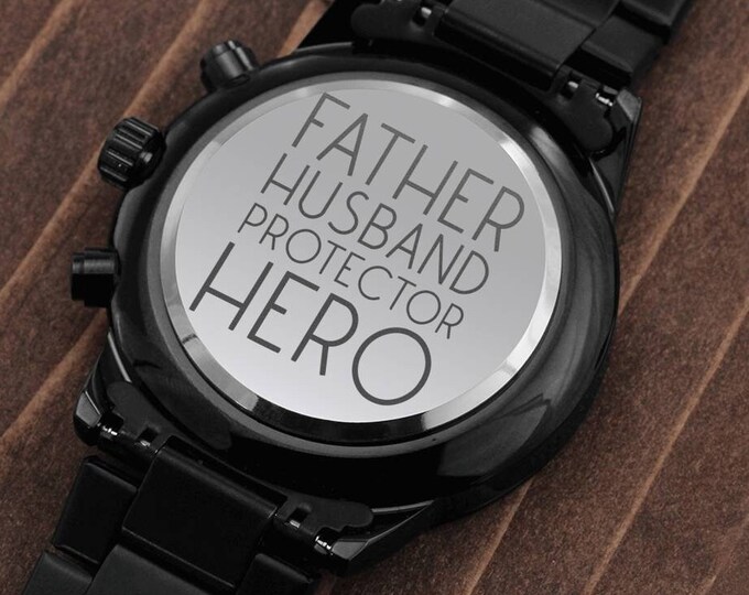 Engraved Watch for Dad, Father Husband Protector Hero, Father's Day Gift Watch from Kids, Dad Birthday Present, To Husband from Wife Gift