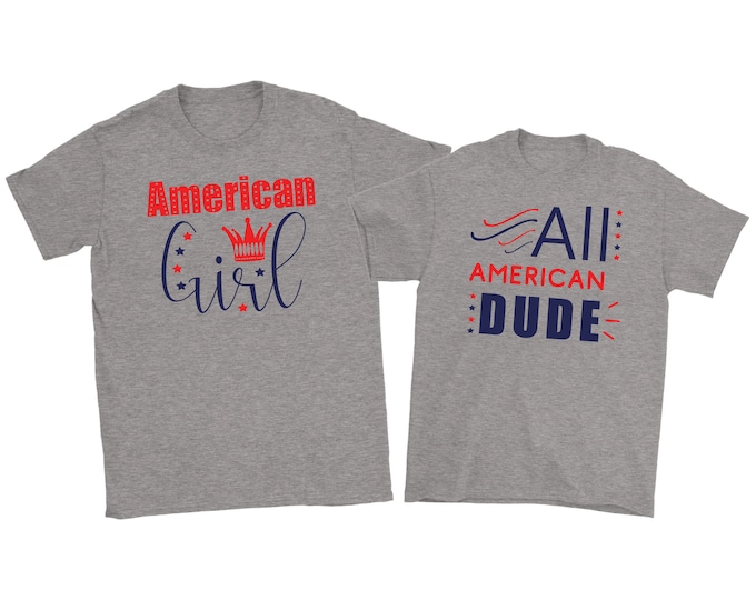 4th Of July Shirts Couples 4th of July Shirts Patriotic Shirts for Couples His and Hers Tee All American Graphic Tee - Combo Apparel