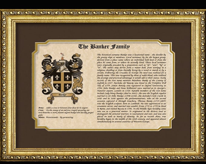 Last Names, Surnames, Coats of Arms, Family Name History, Crests, Genealogy, Family Tree, Ancestry, Matted Frame, Anniversary, Wedding Gifts