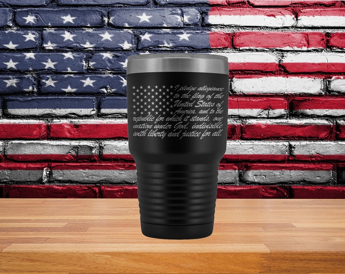 Patriotic Tumbler Laser Engraved Pledge of Allegiance Flag on 30 ounce Tumbler Polar Camel Laser Engraved Tumbler