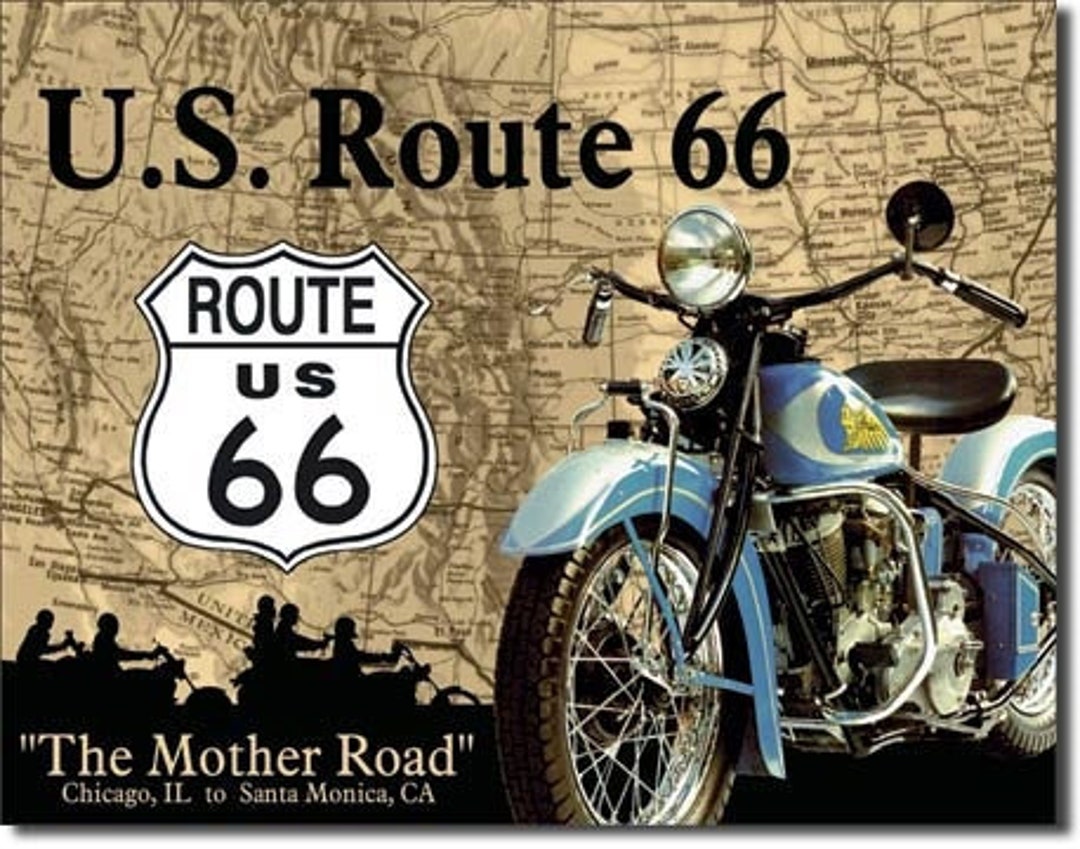 Route 66 Tin Sign/ the Mother Road Motor Cycle Tin Sign/ Man Cave Tin ...