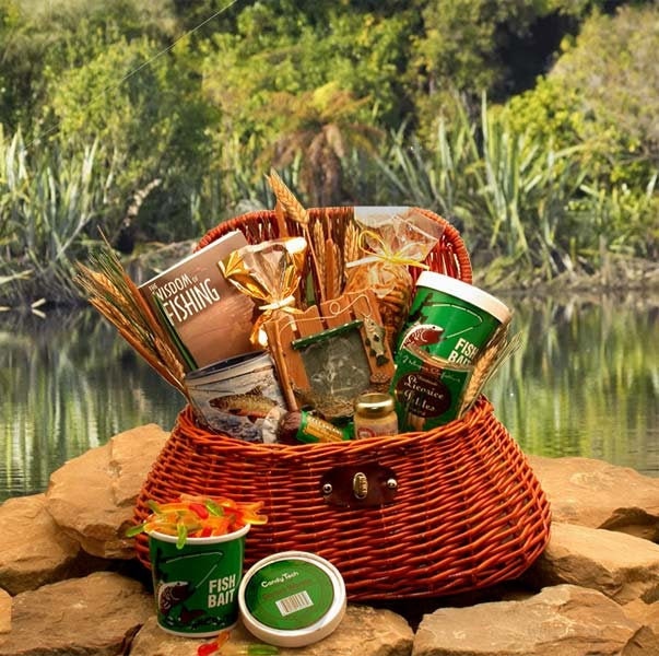 Gift Baskets for Him the Fisherman's Fishing Creel Care Package for