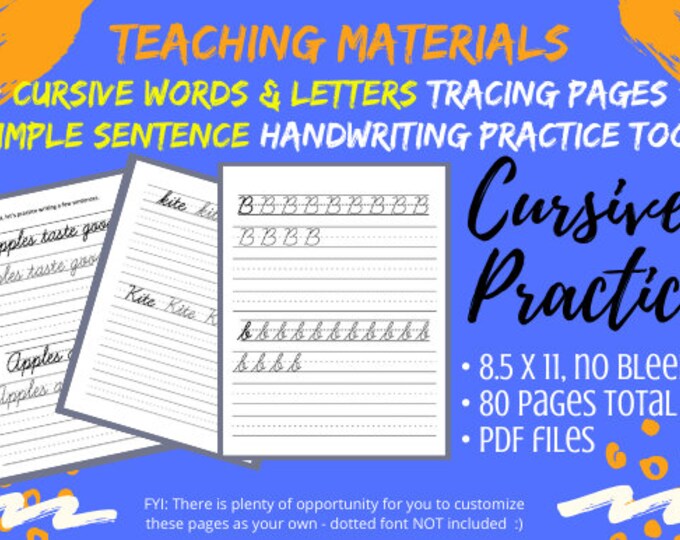 Writing Style Digital Download (80 PAGES) Cursive Letters Word Sentence Practice Digital Book 3rd Grade Level Learning