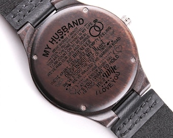 Wooden Gift Watch for Husband, Engraved Message on Wooden Watch, Anniversary Gift for Him, To husband from Wife gift Watch
