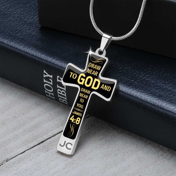 Men's Cross Necklace Engraved Cross 