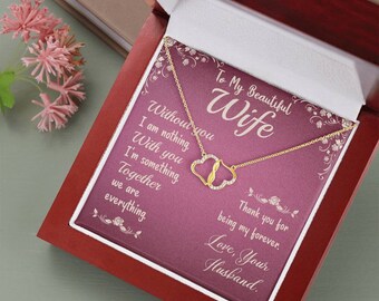 To My Beautiful Wife Message Card Necklace, To Wife from Husband Gift Necklace, 10K Solid Gold Hearts Necklace with Diamonds, Gift for Her