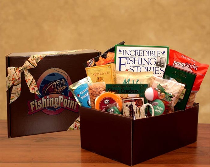 Care Packages for Him Fisherman's Point Gift Package  Care Package for Fisherman Snack Gift Box for Him Gifts for Fishing Lover