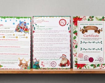 Letter to Santa Printable Santa wish list letters Christmas Letter Easy to print Digital Instant download Printable Letter to Santa Set of 3