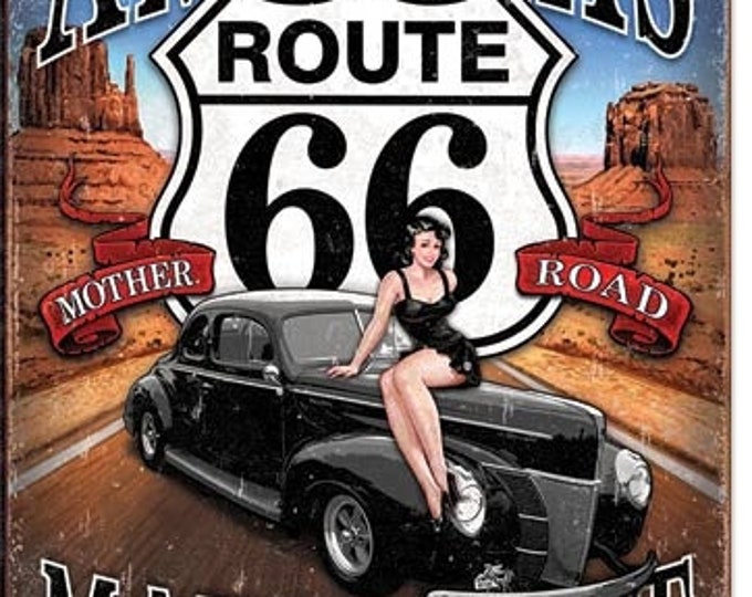 Route 66 Tin Signs/ 'Mother Road" Tin Signs/ Man Cave Tin Signs/ Garage Signs/ 12.5"W X 16"H