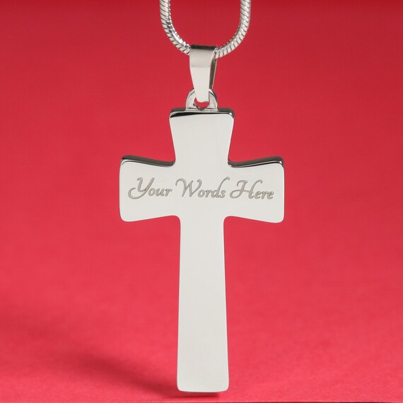Men's Cross Necklace Engraved Cross 