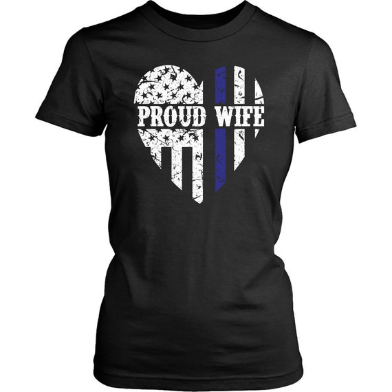 Womens Thin Blue Line Heart Proud Wife Police American Flag Shirt Womens Thin Blue Line Heart Proud Wife Police American Flag Shirt