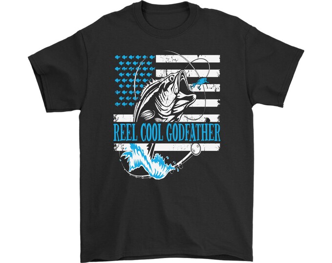 Dad Shirts Reel Cool GODFATHER Shirts - Gildan Men's T-Shirt, To My Godfather Gift, Fishing Shirt For Godfather, Father's Day Shirt