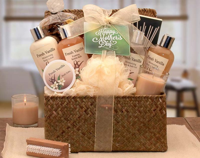 Mother's Day Gift Baskets Women's Gift Baskets Spa Gift Basket for Her Blissful Relaxation Vanilla Mother's Day Gift Chest, Mom Gift