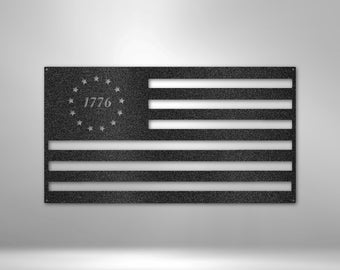 Steel American Flag Sign 1776 Flag Steel Sign Wall Art Decor Patriotic Wall 1776 Monogram Independence Home Decor