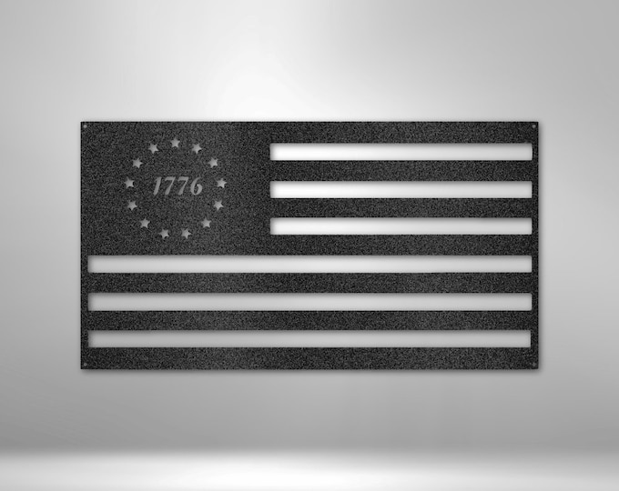 Steel American Flag Sign 1776 Flag Steel Sign Wall Art Decor Patriotic Wall 1776 Monogram Independence Home Decor