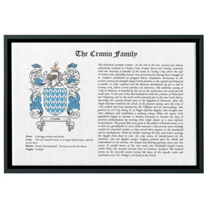 Personalized Coat of Arms and Family History on Canvas Gallery Wrap, Birthday, Anniversary, Mother&#39;s Day, Fathers Day, Family Heraldy Gifts