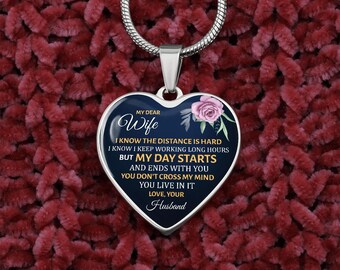 Luxury Heart Pendant Necklace, To My dear Wife Gift Necklace, Long Distance Gifts for Wife