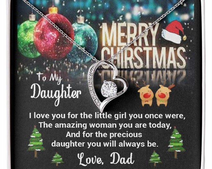 Christmas Themed Gift Necklace for Daughter from Dad / To My Daughter Message Card Jewelry for Her / Young Girls / Women