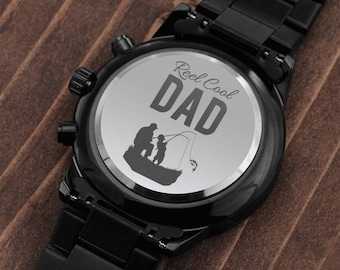 Engraved Watch for Dad, Engraved Chronograph Watch,  Real Cool Dad Watch Design,  Fisherman Gifts, Fathers Day Gift, Dad Birthday Gift