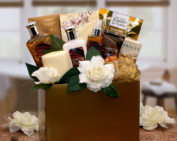 Gift Baskets for WomenWomen's Gift Baskets Spa Gift Basket for Her Caramel Inspirations Spa Gift Box Mother's Day Gift Baskets