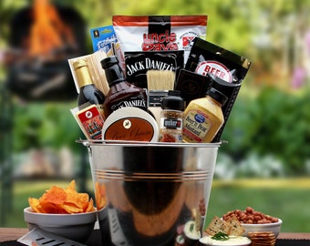 Gift Baskets for Men Snack Gift Baskets BBQ Lovers Gift Pail Gift Basket for Him Gift Basket for Her Grill Lovers Gift Basket