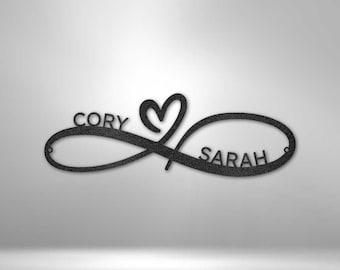 Custom Infinity Metal Sign Infinity Name Sign Personalized Infinity Sign Containing Names Anniversary Wedding Date Sign Newly Wed Gift