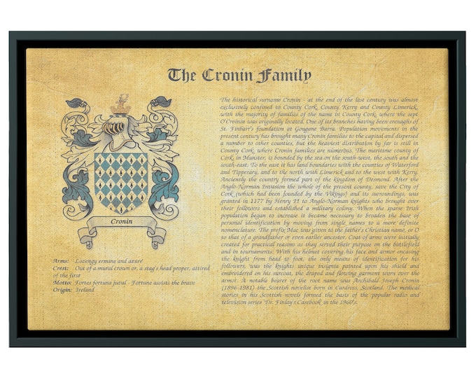 Last Names, Surnames, Coats of Arms, Canvas Wrap, Family Name History, Crests, Genealogy, Family Tree, Ancestry,  Anniversary, Wedding Gifts