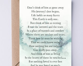Don't Think of Him as Gone Away Sympathy Card PRINTABLE Card for Father Husband Son Grandfather Instant Download  Death of Man Grief