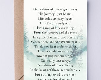 Don&#39;t Think of Him as Gone Away Sympathy Card PRINTABLE Card for Father Husband Son Grandfather Instant Download  Death of Man Grief