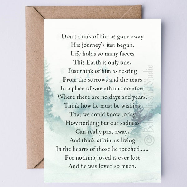 Don't Think of Him as Gone Away Sympathy Card PRINTABLE Card for Father Husband Son Grandfather Instant Download  Death of Man Grief