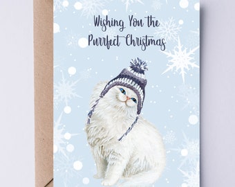 Cat Christmas Card to Print Cat Lover Digital Card Kitten in Chullo Hat Holiday Card Printable Christmas Cat Art