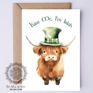Embrasse-moi, je suis irlandais, carte NUMÉRIQUE de la Saint-Patrick, carte imprimable Irlande, carte vache irlandaise, téléchargement immédiat