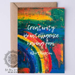 Citação de Albert Einstein Criatividade é inteligência Divertir-se Cartão de formatura DIGITAL Amante da arte Estudante Professor Cartão IMPRIMÍVEL Download instantâneo