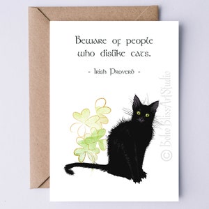 Carte NUMÉRIQUE chat irlandais Proverbe d'Irlande Carte imprimable Méfiez-vous des personnes qui n'aiment pas les chats Carte d'anniversaire pour les amoureux des chats Téléchargement instantané