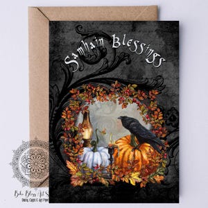 Samhain Blessings DIGITAL Card Pagan PRINTABLE Notecard Druid Halloween Card Celtic Wheel of the Year Fall Card Instant Download