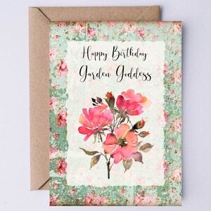 Gärtnerin Geburtstagskarte DIGITAL Gartengöttin Geburtstagskarte Shabby Chic DRUCKBARE Rosen Geburtstagskarte für Sie