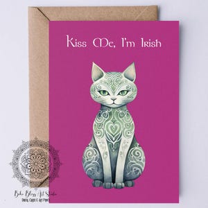 Embrasse-moi, je suis art chat celtique irlandais carte numérique carte de la Saint-Patrick carte imprimable chat Irlande téléchargement immédiat