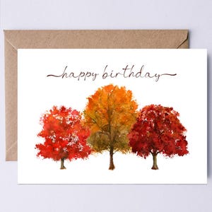 Tarjeta de cumpleaños de otoño Tarjeta de cumpleaños DIGITAL de otoño Hermosos árboles de otoño Arte de acuarela Tarjeta de felicitación de feliz cumpleaños descargable