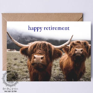 Carte de retraite vache Scottish Coo Carte de retraite NUMÉRIQUE Scottish Highland Coo photographie Ecosse amoureux Carte de retraite imprimable