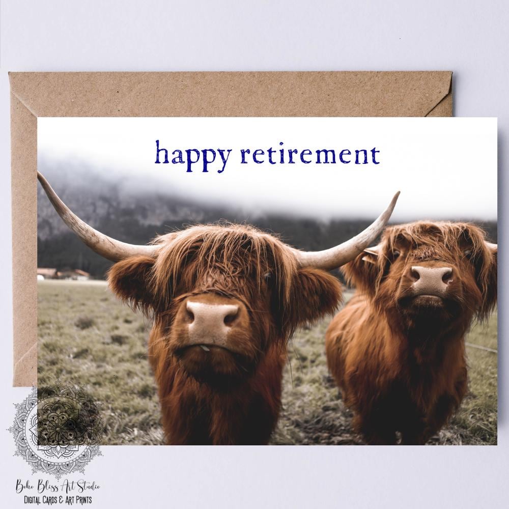 Ruhestandskarte – Lustige Hochlandkuh Mit Spruch – Blanko-Innen, 15,5 X 15,5 Cm