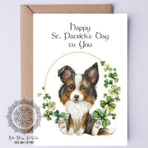 Carte numérique de la Saint-Patrick Border Collie pour les amoureux des chiens, carte imprimable de la Saint-Patrick, Saint-Patrick, carte irlandaise