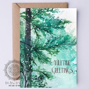 Winter Solstice DIGITAL Card Yuletide PRINTABLE Card Pagan Holiday Card Pine Tree Art Nature Christmas Card Instant Download