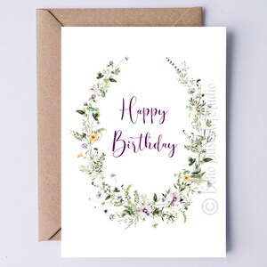Carte d'anniversaire numérique fleurs sauvages - carte de voeux imprimable - oeuvre d'art fleurs sauvages et trèfles carte d'anniversaire irlandaise pour elle