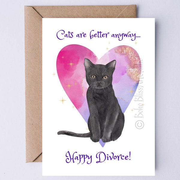 Divorce Card PRINTABLE Divorce Congratulations Card for Her Funny Divorce Card Digital Cat Lover Divorce Support Card Instant Download