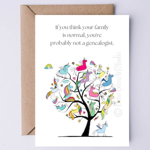 Biglietto stampabile di genealogia Biglietto divertente per genealogisti - Grafica digitale dell'albero genealogico - Biglietto di compleanno per genealogista