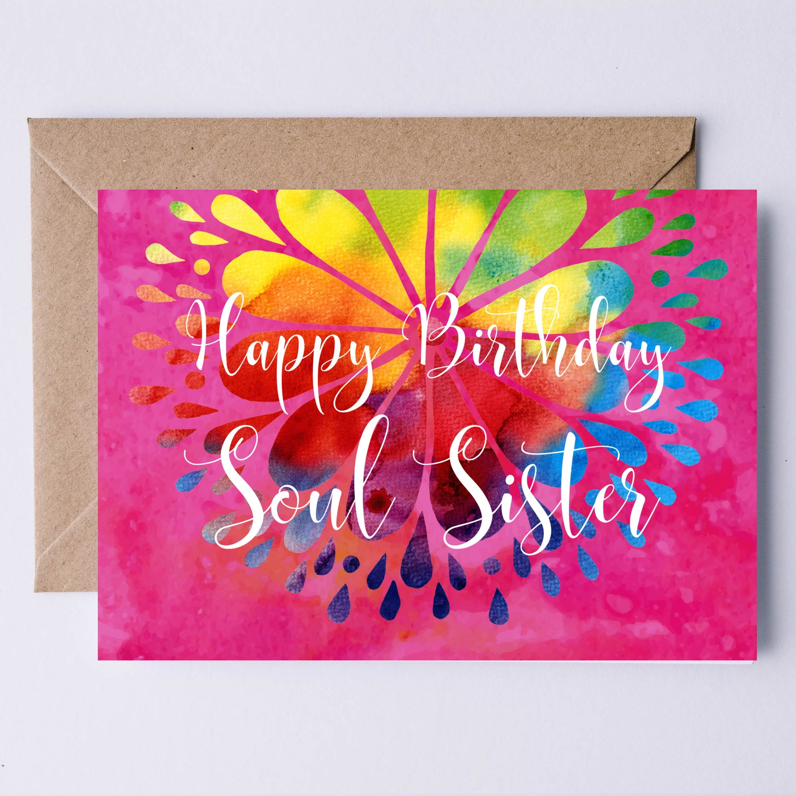 Happy Birthday Soul Sister Printable Card Bright Watercolor Mandala Greeting Card for Your Best