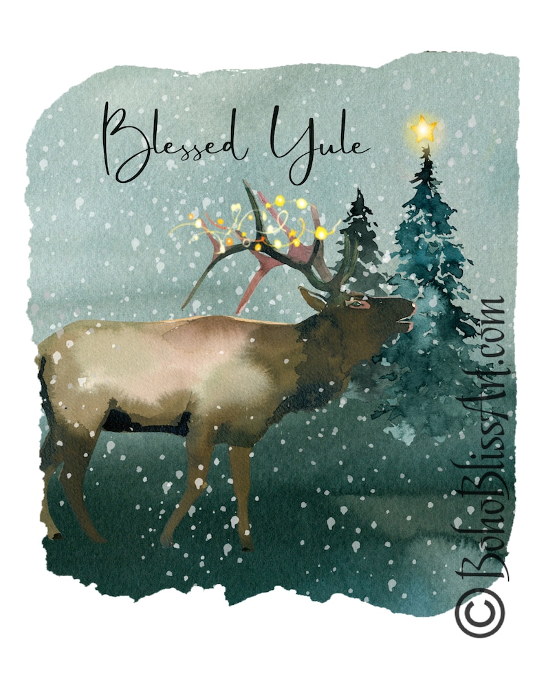 Blessed Yule Holiday Art Print Winter Solstice Pagan Wall Etsy